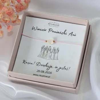 Bransoletka na Wieczór Panieński z sercem z masy perłowej | Personalizowany prezent dla Druhen Team Bride | Pamiątka Wieczoru Panieńskiego